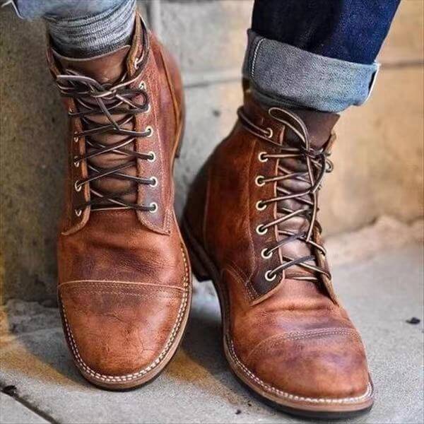 Rugged Winter Leather Lace-Up Warmth Men's Boots