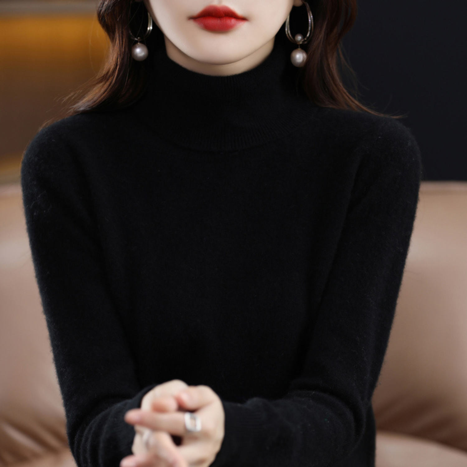 Women's Sophistication Warm Soft Knitted Roll Turtleneck Jumper