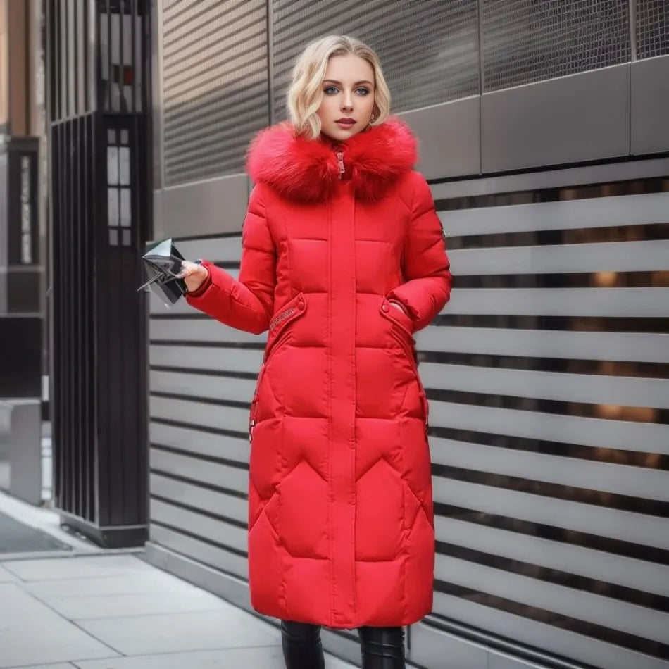 Women’s Quilted Winter Coat with Hood Trim