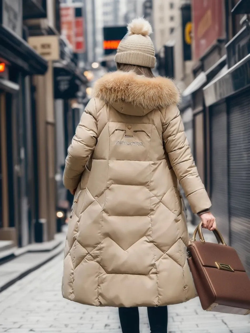 Women’s Quilted Winter Coat with Hood Trim