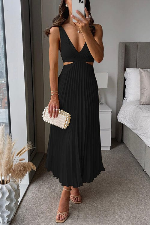 Captivating Flowing Pleated Party Evening Midi Dress for Women
