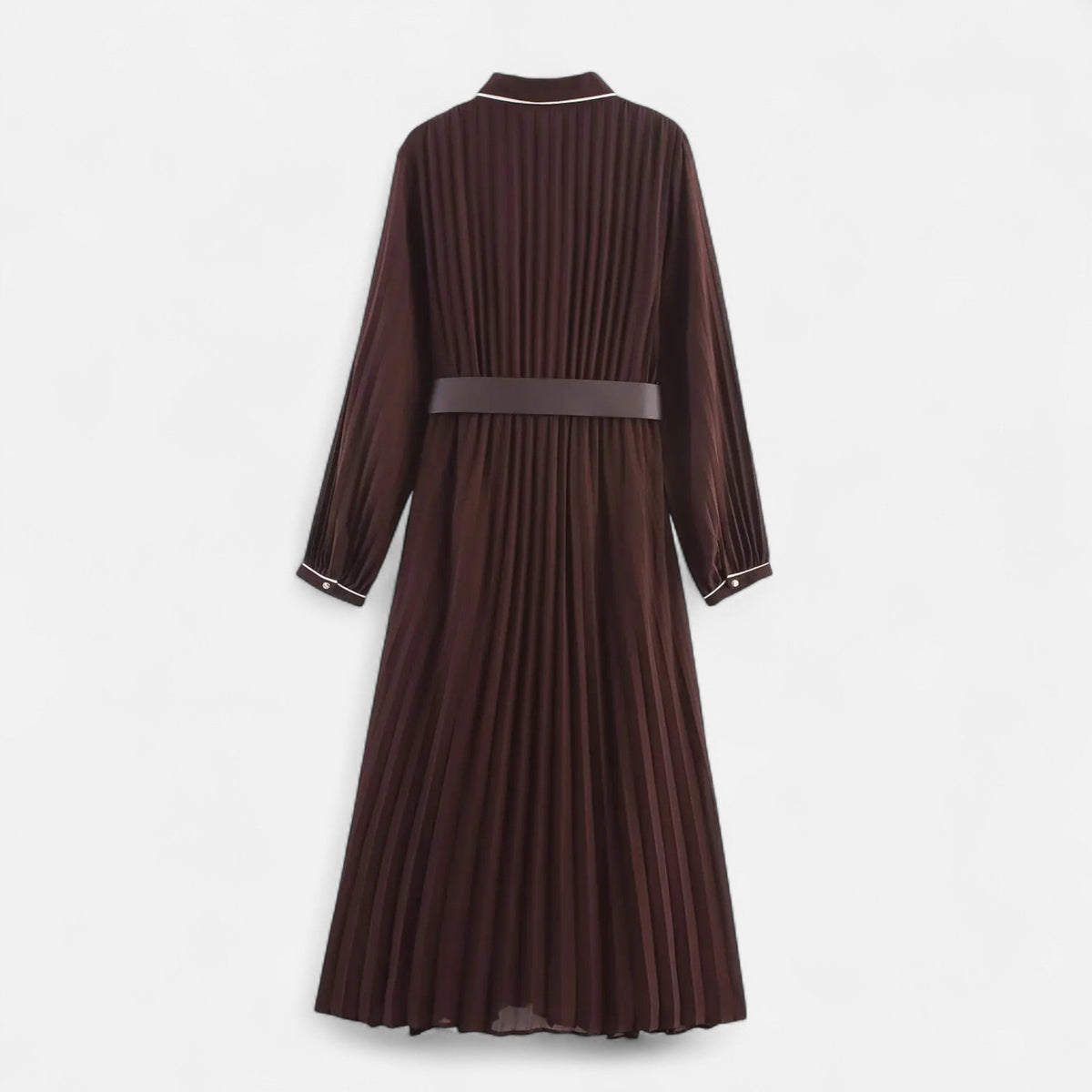 Women’s Chiffon Season Belted Turn-Down Long Midi Dress