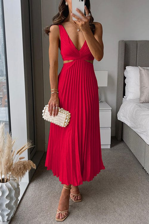 Captivating Flowing Pleated Party Evening Midi Dress for Women