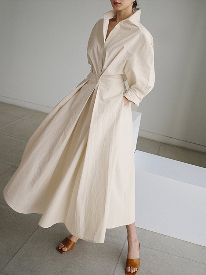 Women's Classic Elegance Button Shirt Dress with Adjustable Belt