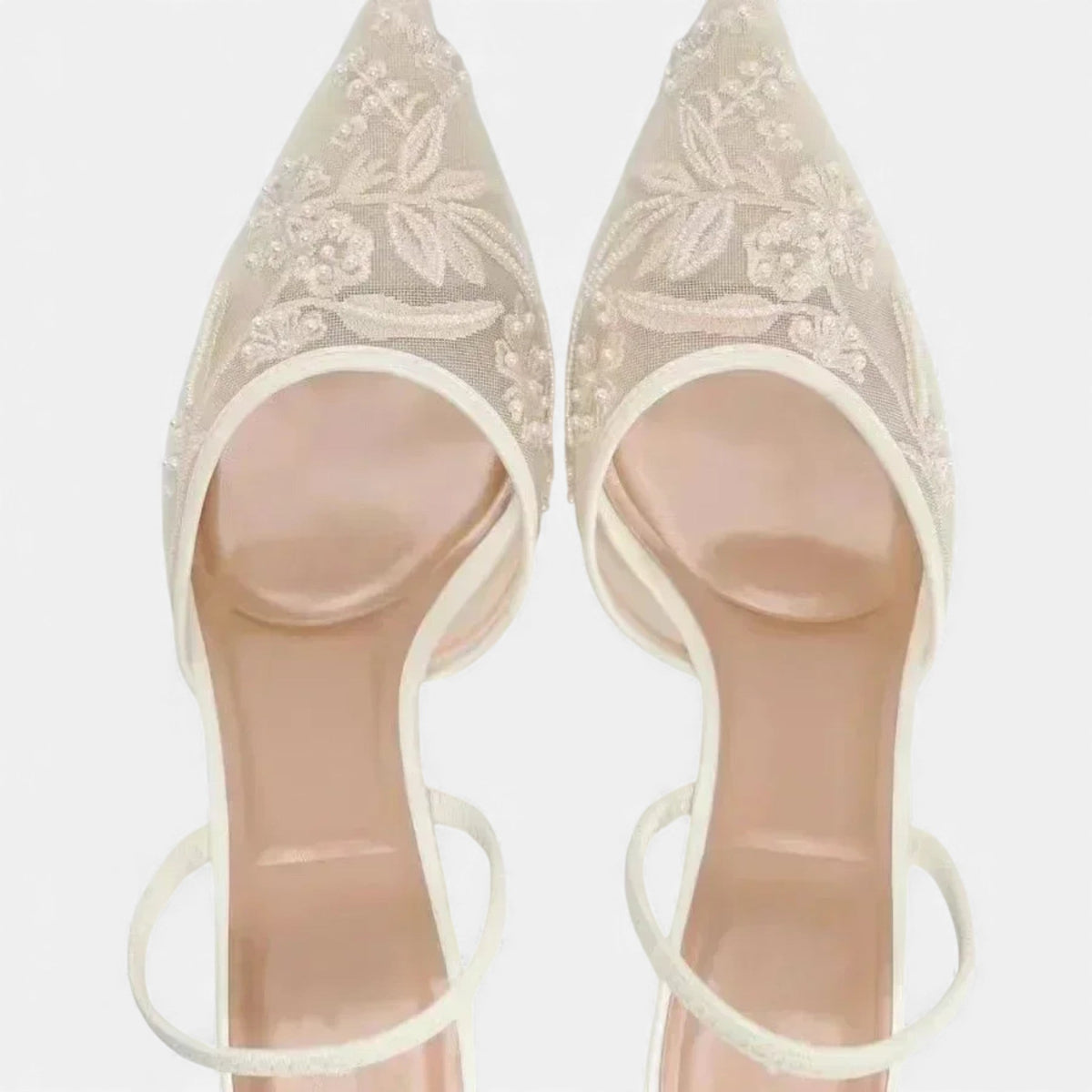 Women’s Elegant Airy Floral Embroidered Mesh Designer Heels