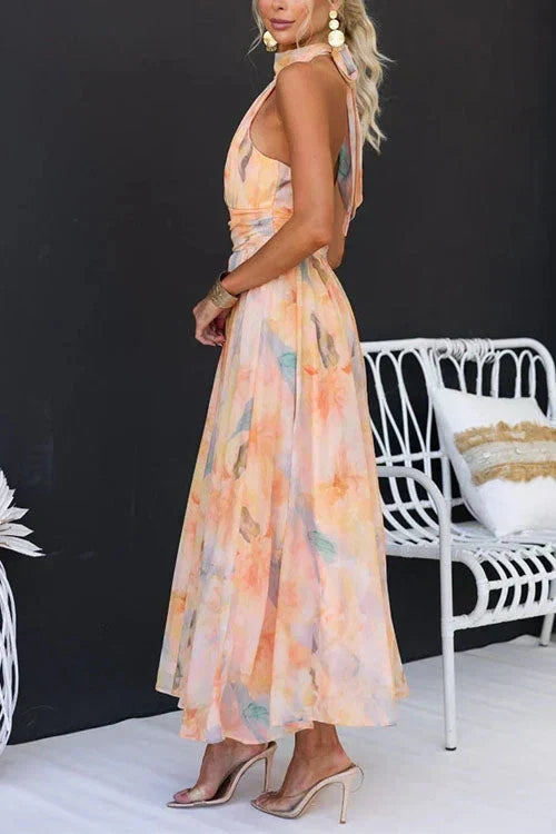 Women's Stunning Artistic Watercolour Maxi Summer Dress