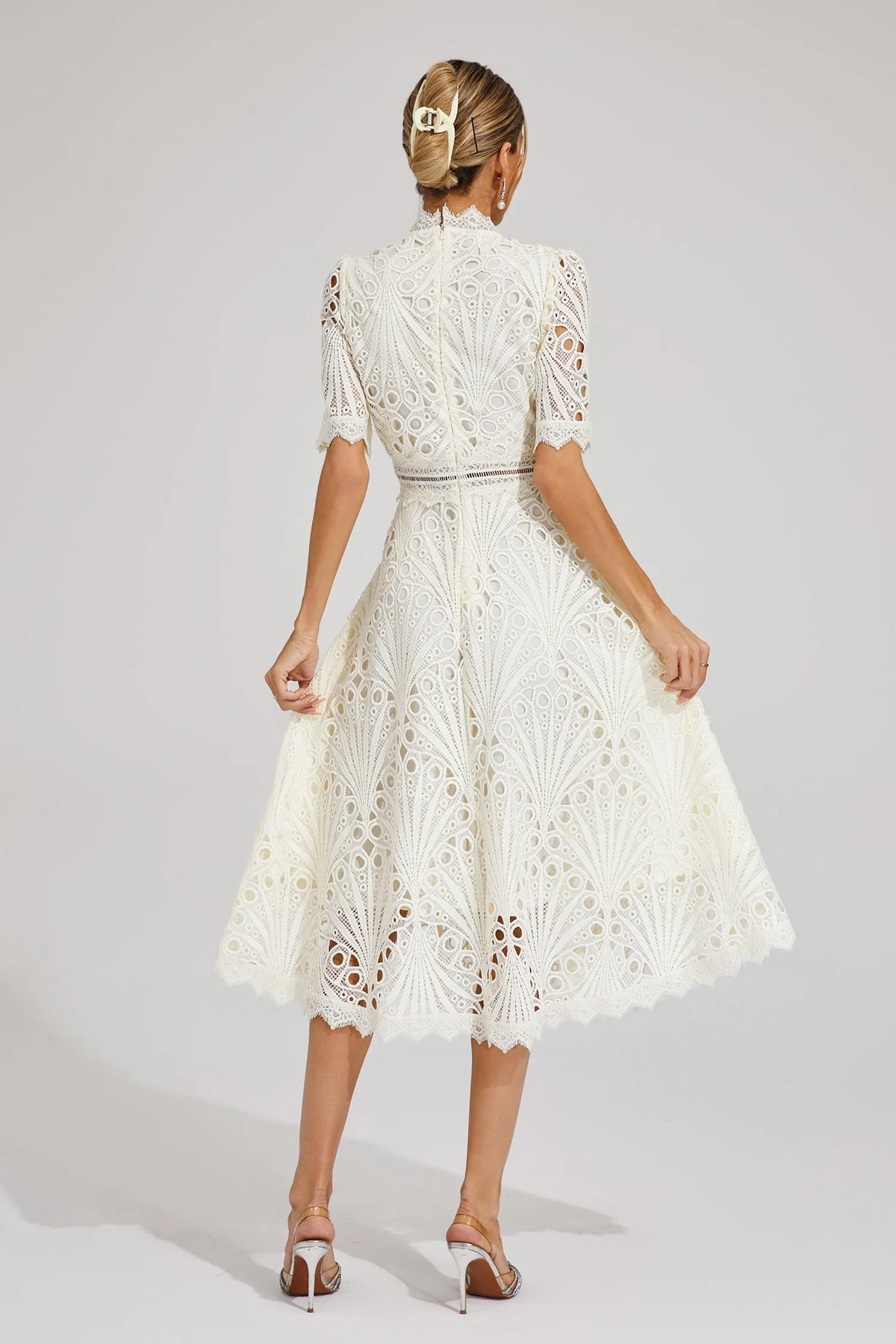 Exquisite Airy Lace Wedding Party Midi Dress for Women