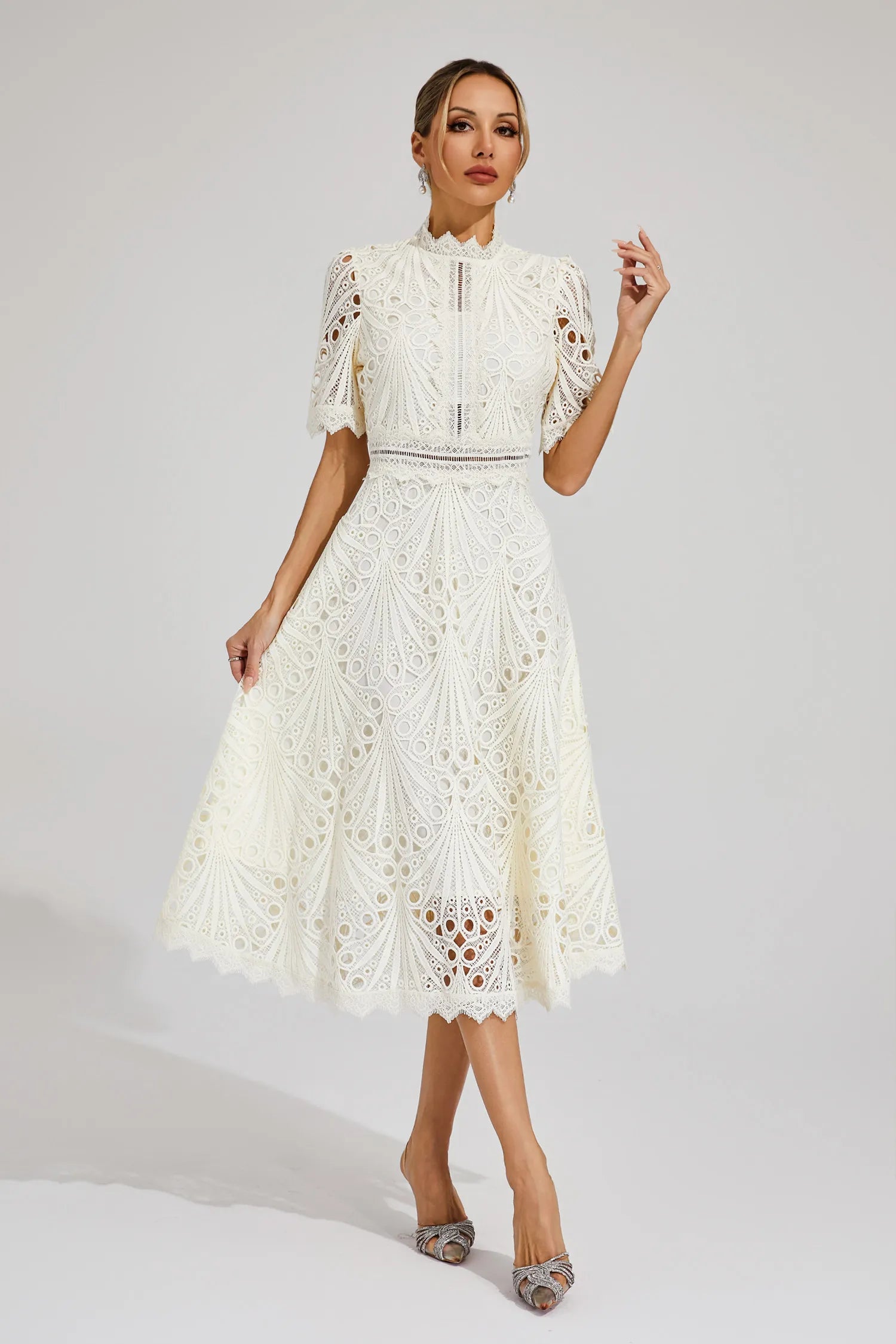 Women's Flattering Lace Party Evening Midi Dress for Women