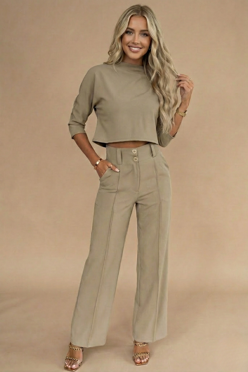 Averra | Women’s Two-Piece Cropped Top and Trousers Set