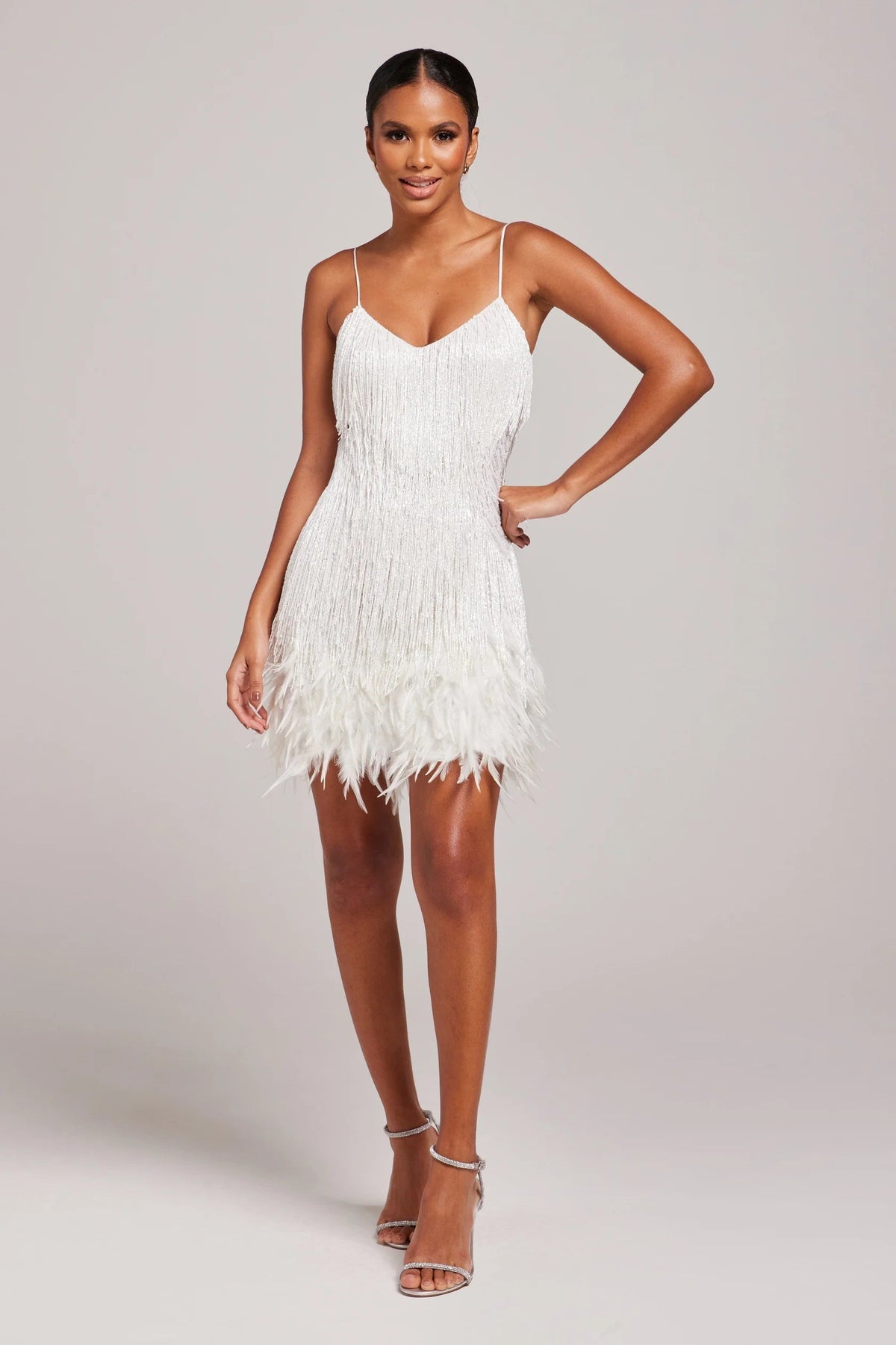 Women’s Fashion Party Mini Cocktail Dress with Fringe Feathers