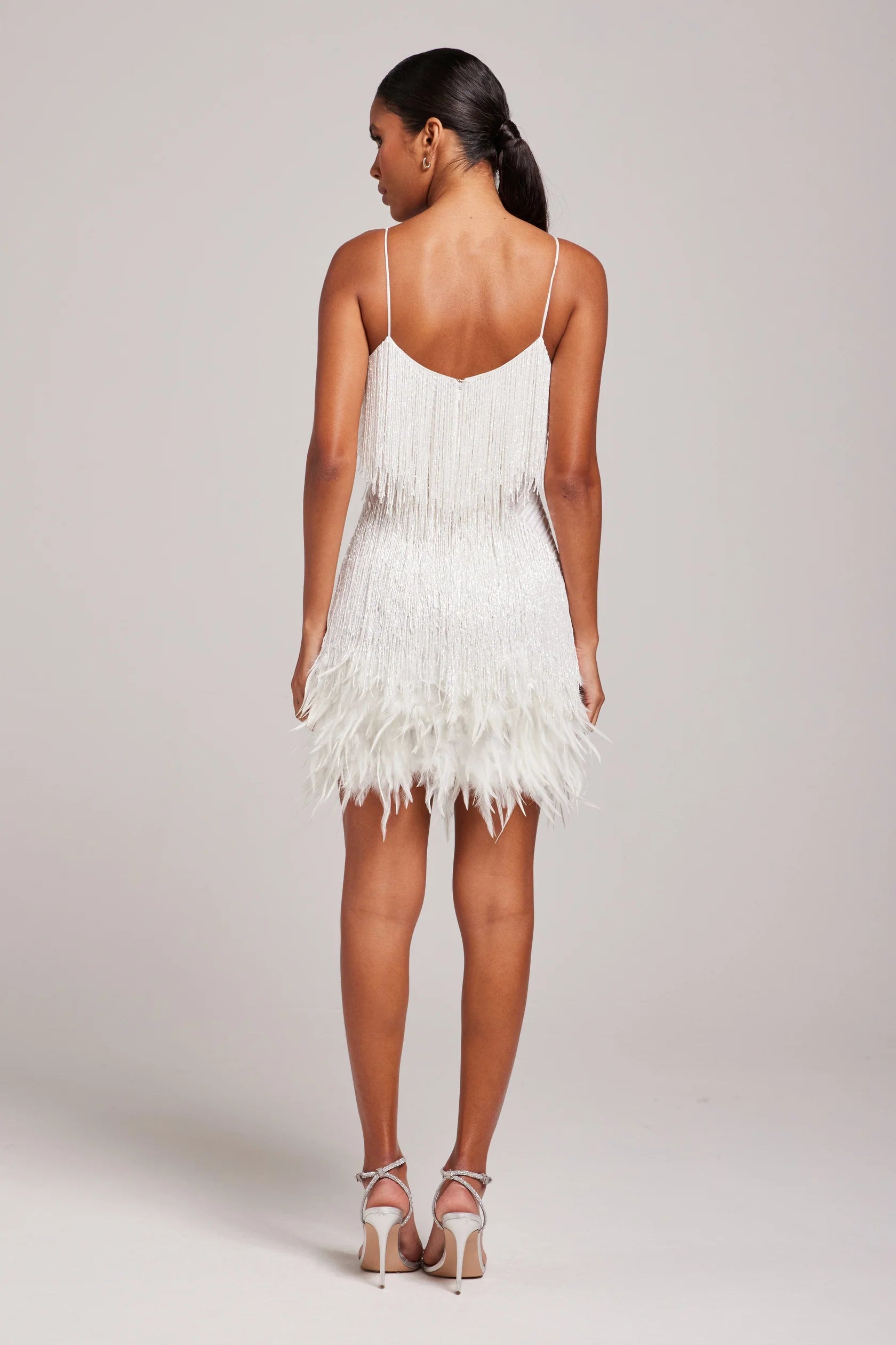 Women’s Fashion Party Mini Cocktail Dress with Fringe Feathers