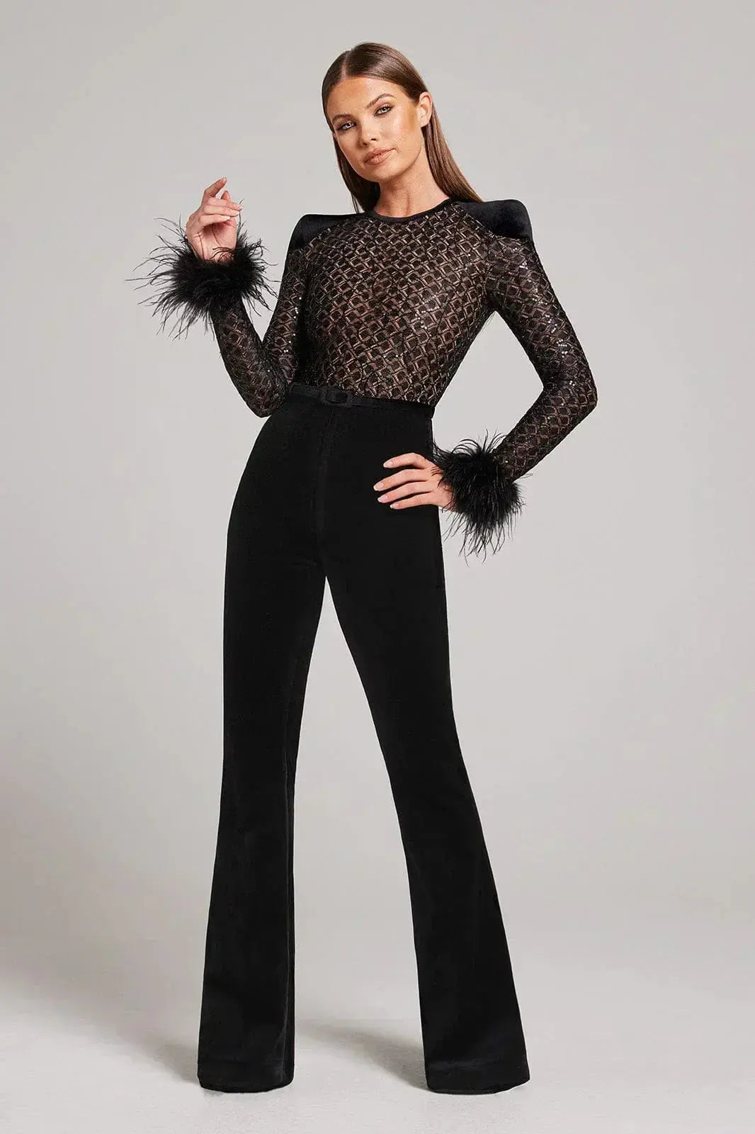 Clamira | Women’s Flared Velvet Evening Jumpsuit