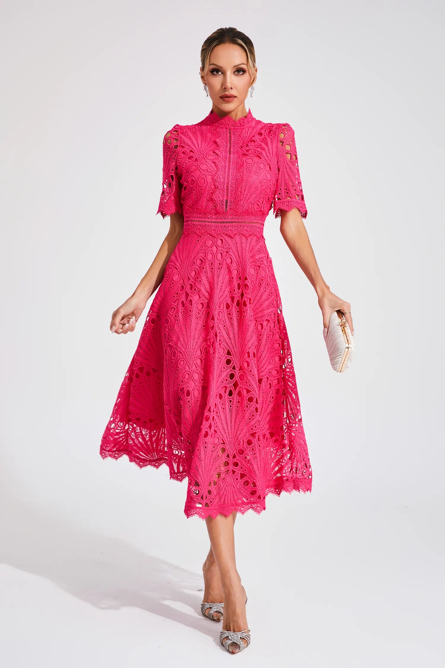 Women's Flattering Lace Party Evening Midi Dress for Women