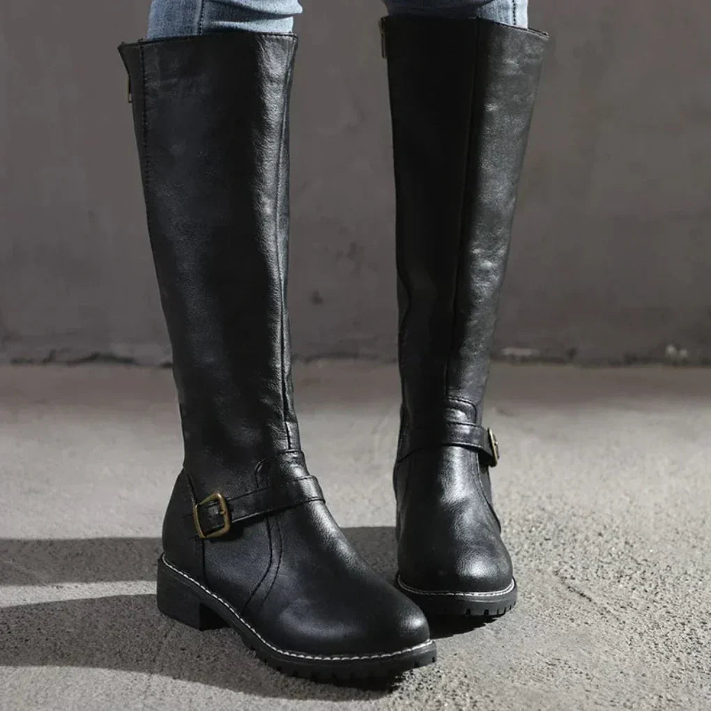 Stylish Water-Resistant Sleek Belted Mid-Calf Boots for Women