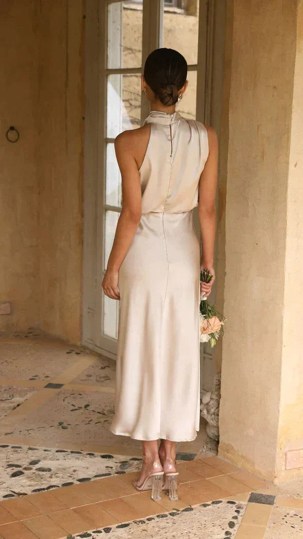 Women's Long Halter Formal Wedding Guest Bridesmaid Dress for All Occasion