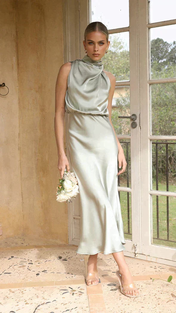 Women's Long Halter Formal Wedding Guest Bridesmaid Dress for All Occasion