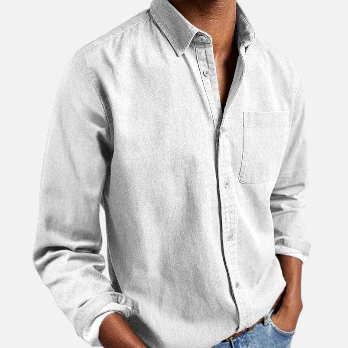 Men’s Versatile Solid Long-Sleeve Business Formal Button Shirt