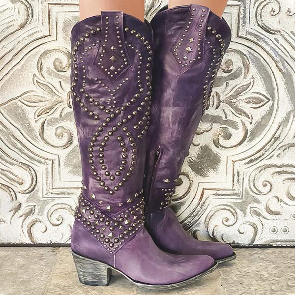 Women's Outdoor Easy Wear Edgy Knee High Boots with Thick Heel and Side Zipper
