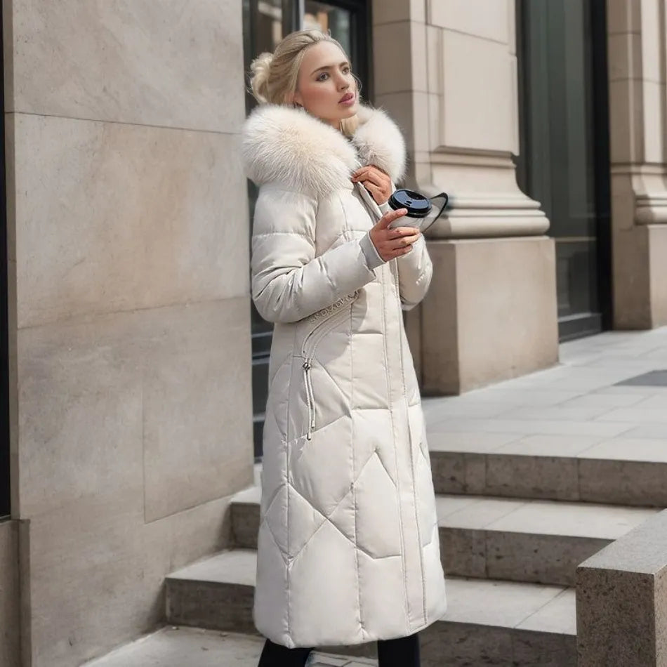 Women’s Quilted Winter Coat with Hood Trim