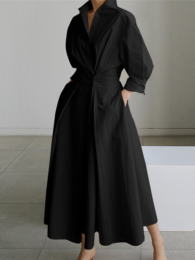 Women's Timeless Chic Leisurely Midi Dress with Button Closure
