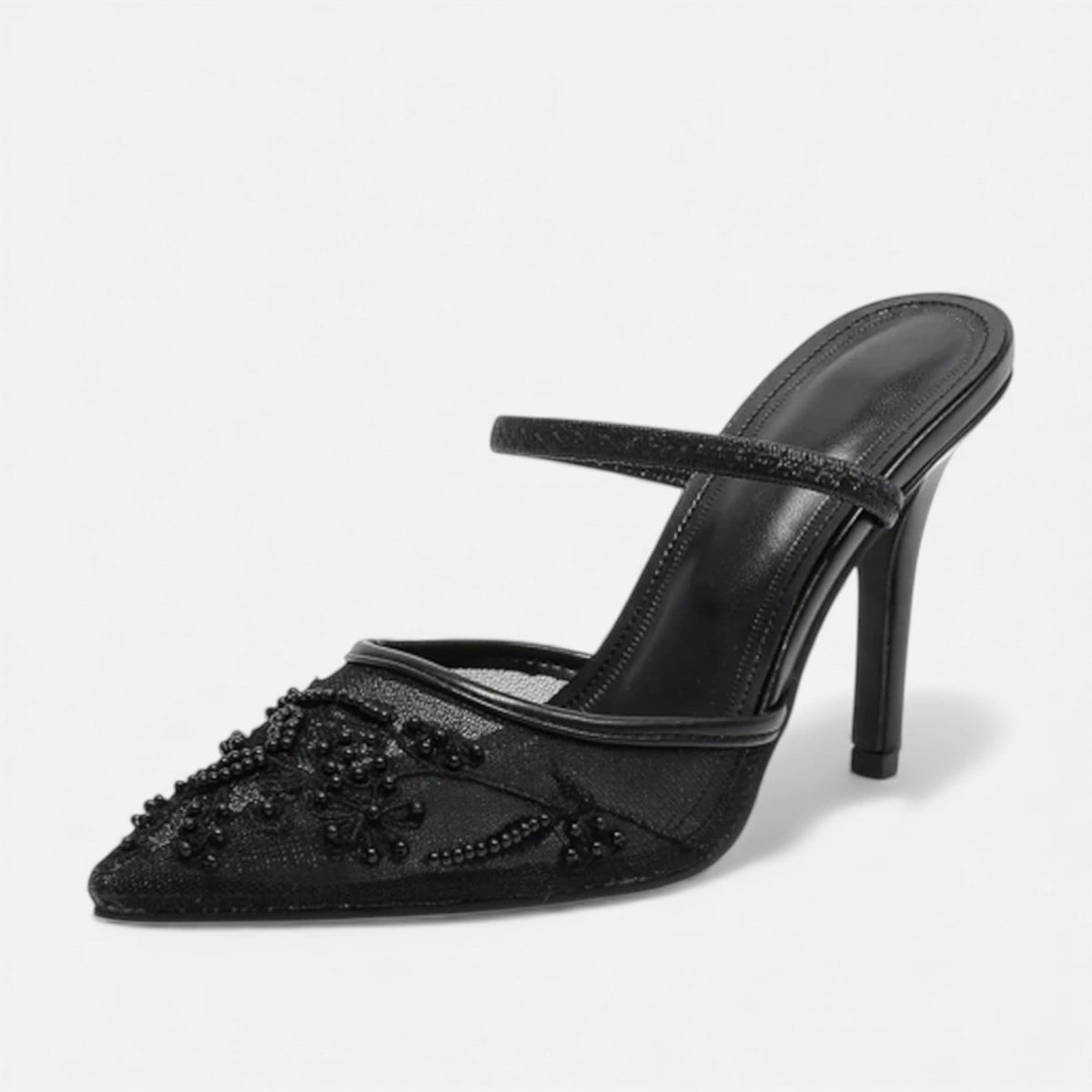 Women’s Elegant Airy Floral Embroidered Mesh Designer Heels