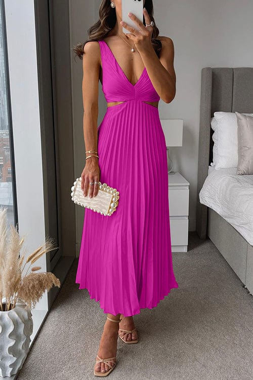 Timeless Elegance Flowing Pleated Midi Dress for Women