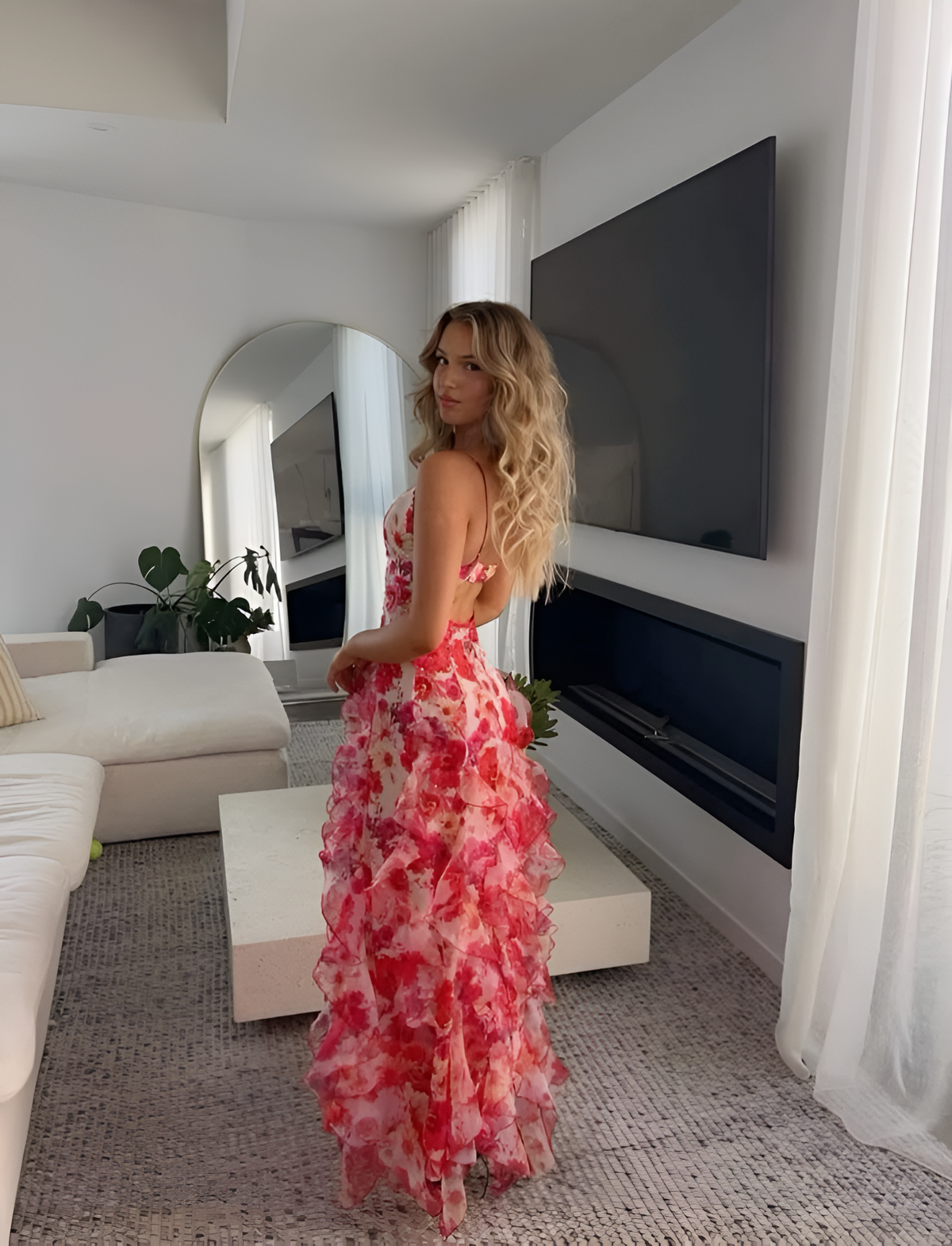 Women's Enchanting Plunging Neckline Floral Maxi Dress for Special Events