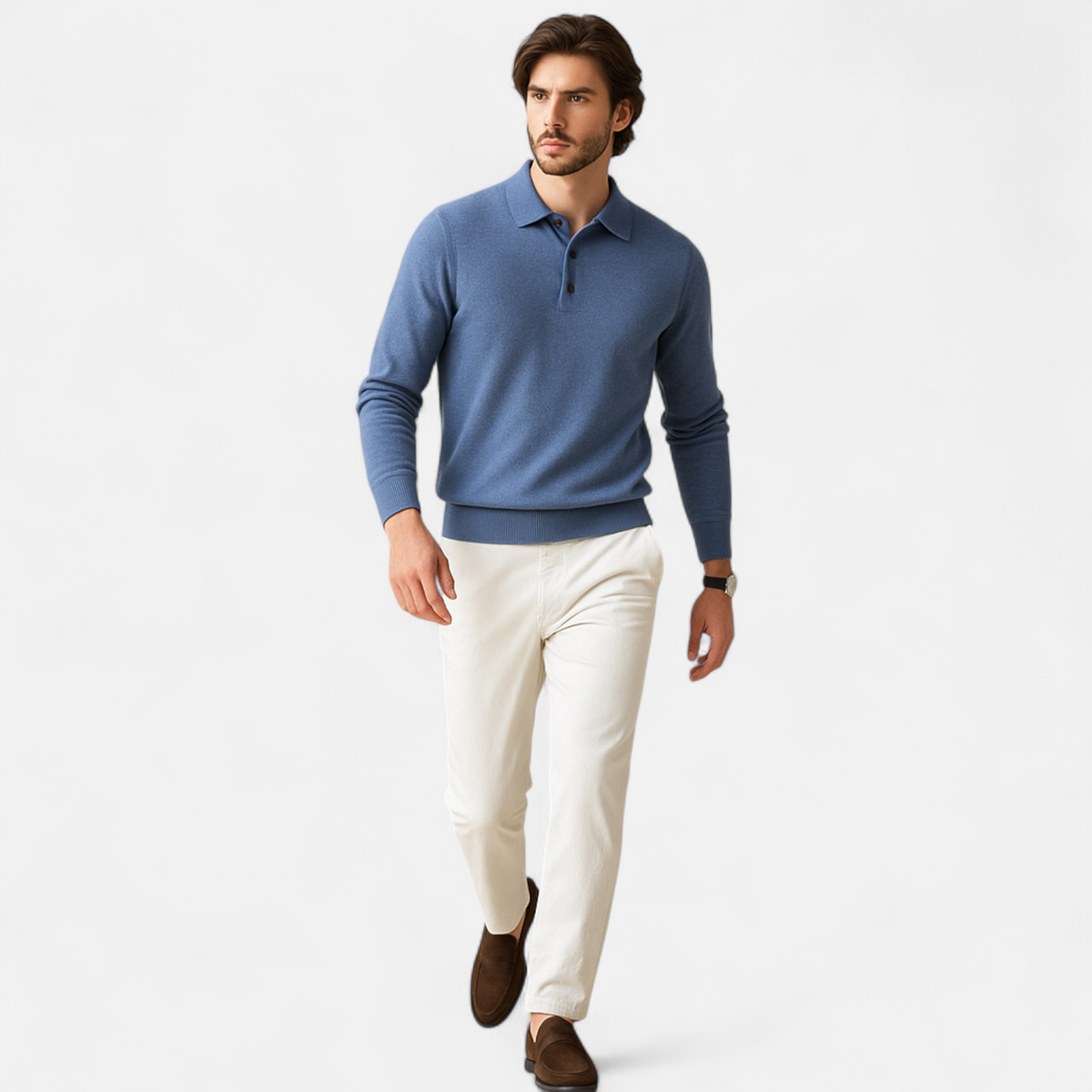 Smart-Casual Warm Merino Polo Sweater for Men