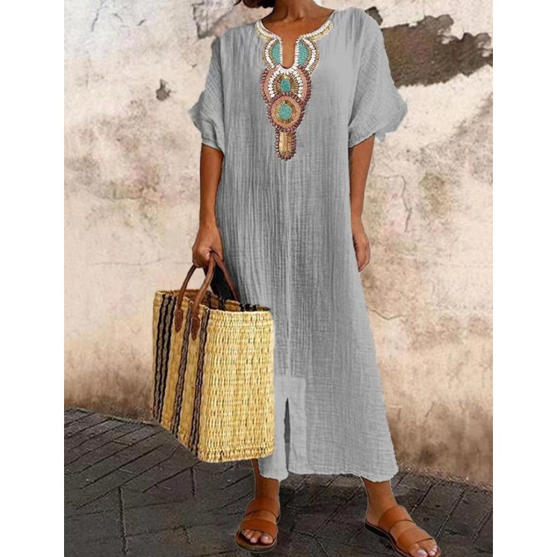 Women's Embroidered Outdoor Relaxed Maxi Dress