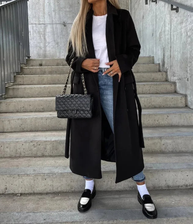 Women’s Longline Trench Coat Classic Warm Winter Layer