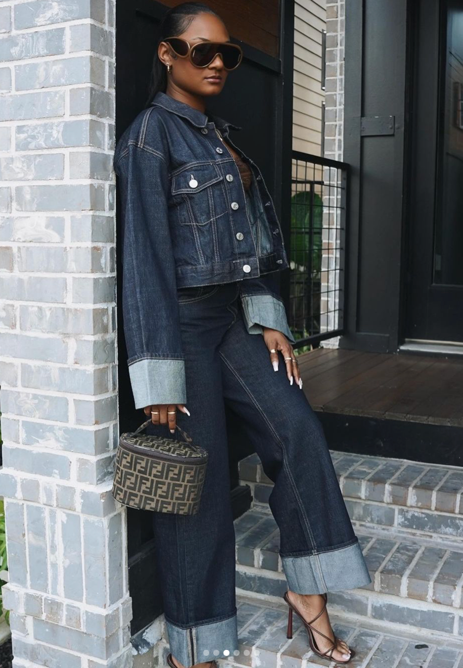 Women's Trendy Fashion Denim Set – Short Jacket & Wide-Leg Jeans