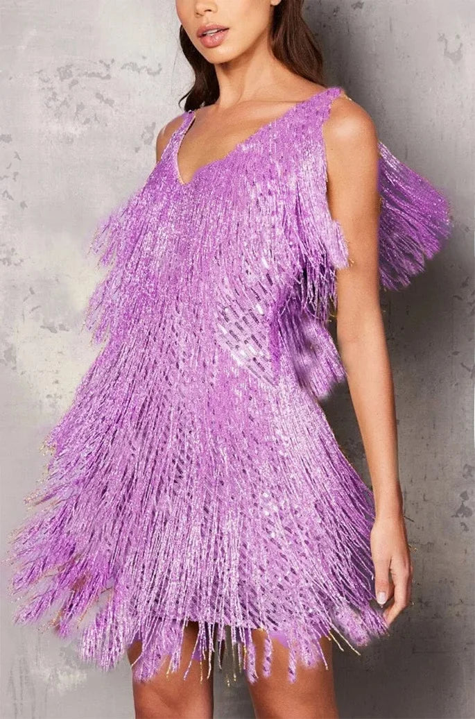 Captivating Sequin Fringe Feathers Cocktail Dress for Women