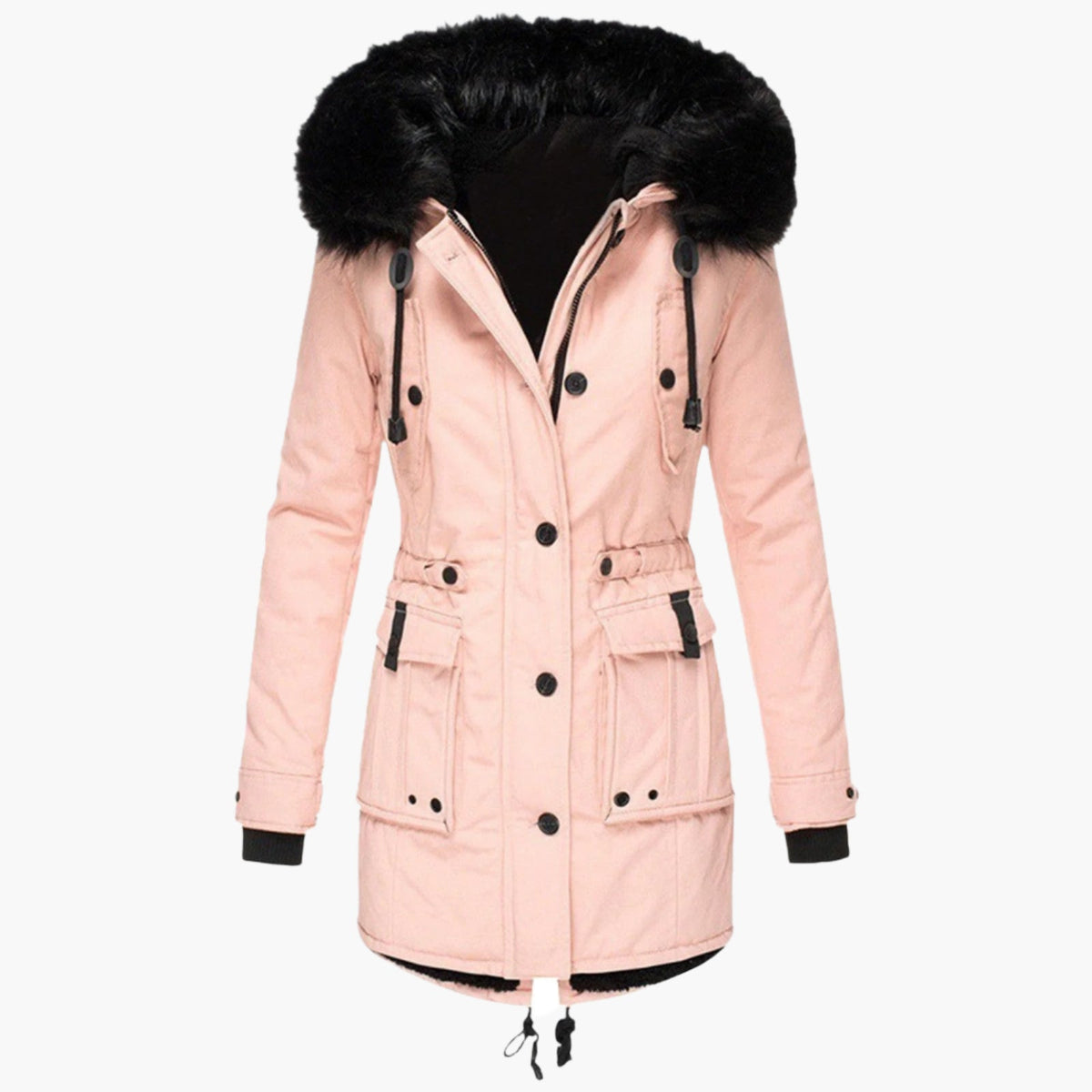 Women’s Warm Hooded Coat Fitted Winter Button Zip Jacket