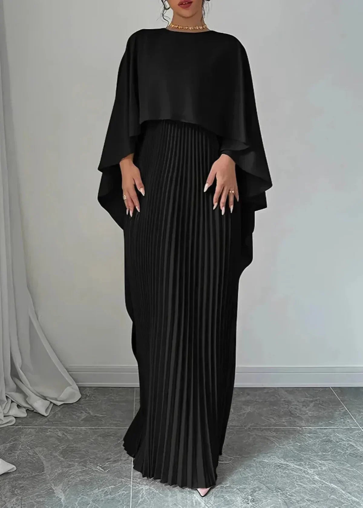 Women's Maxi Batwing Sleeve Pleated Evening Dress