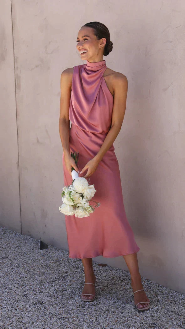 Women's Long Halter Formal Wedding Guest Bridesmaid Dress for All Occasion