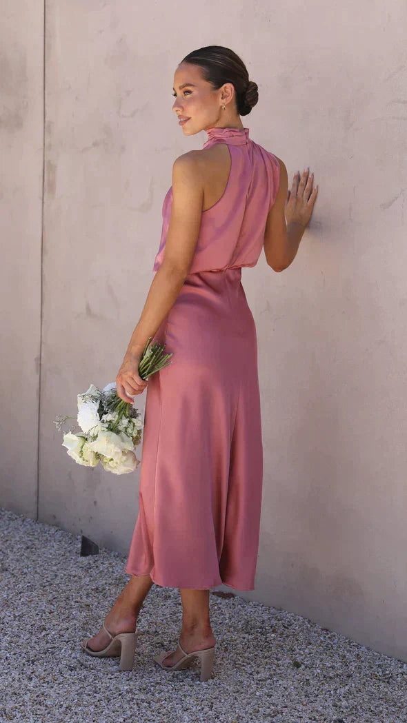 Women's Long Halter Formal Wedding Guest Bridesmaid Dress for All Occasion