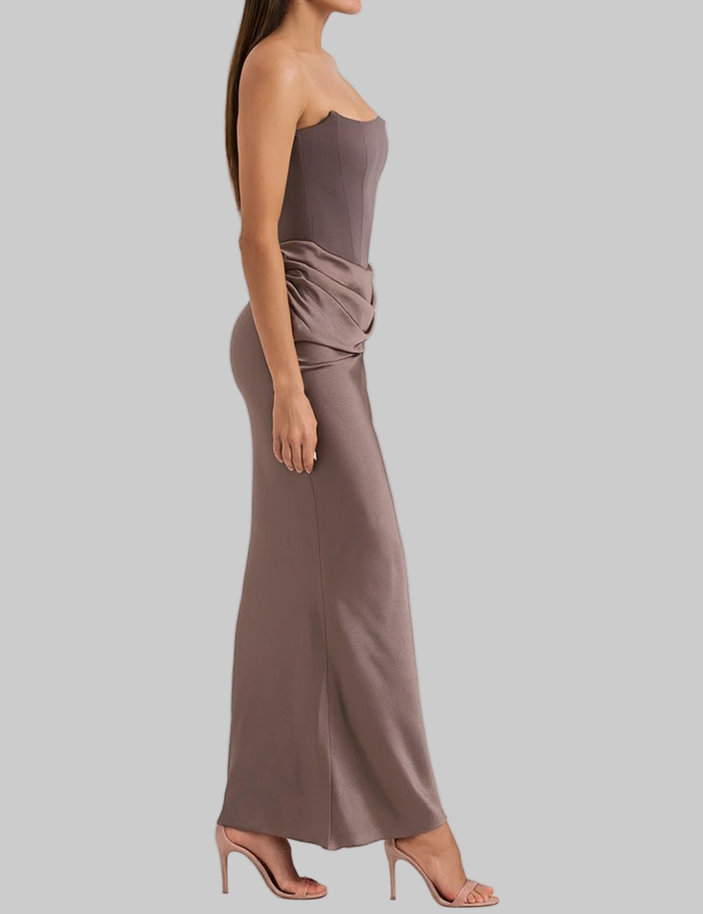 Women’s Strapless Maxi Dress Seam Front and Draped Waist