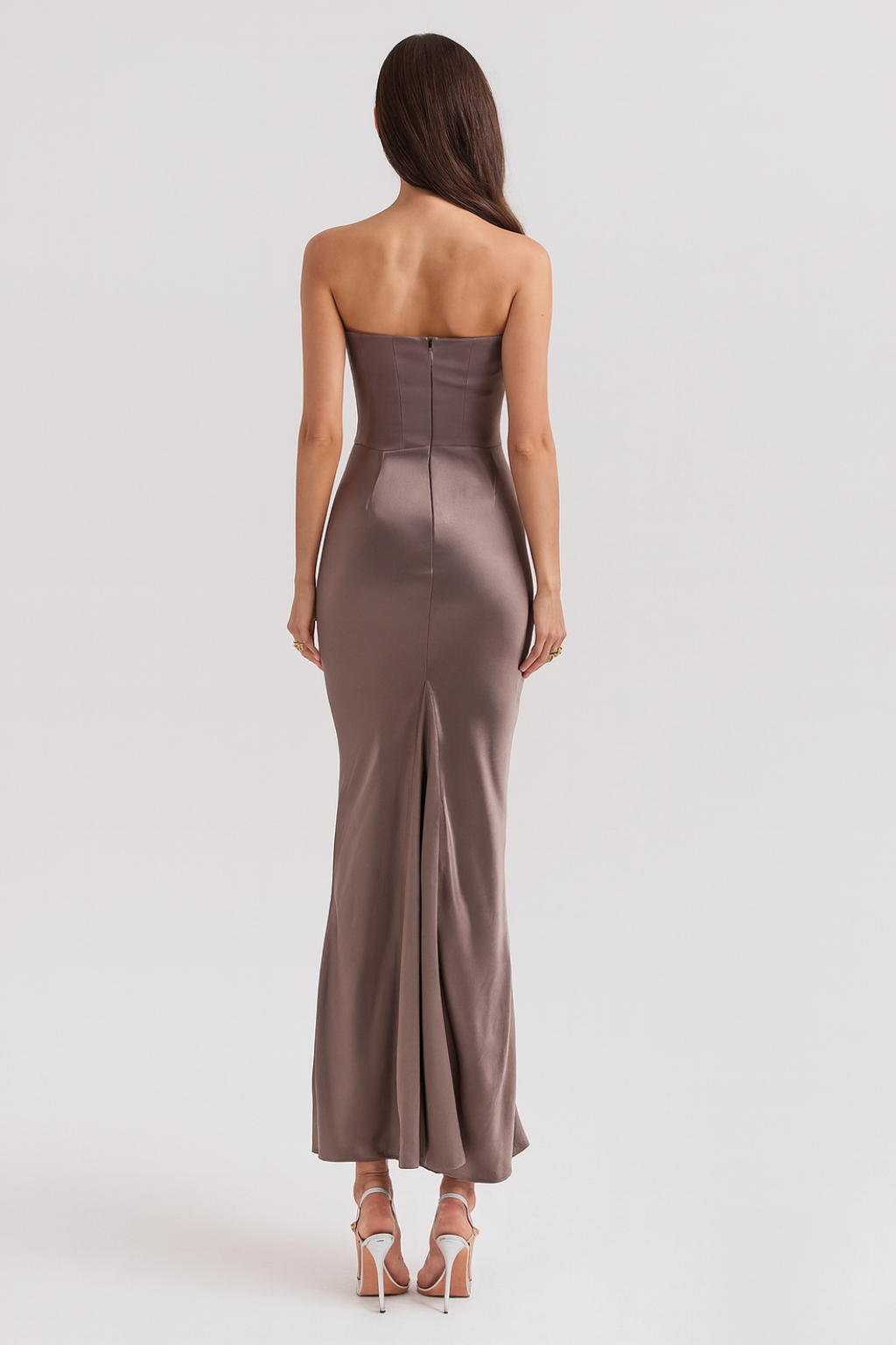 Women’s Strapless Maxi Dress Seam Front and Draped Waist