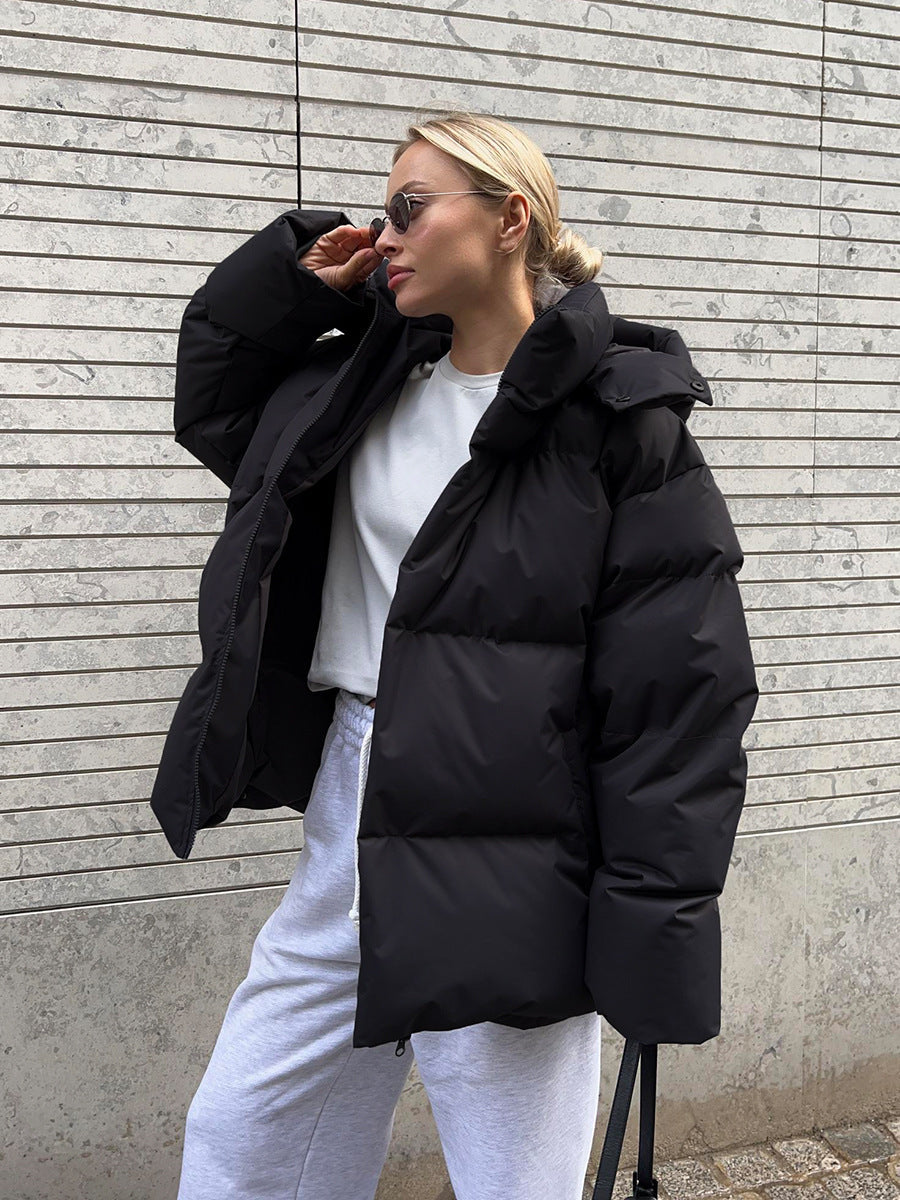 Women’s Long Puffer Coat Quilted Design with Hood and Zip Closure