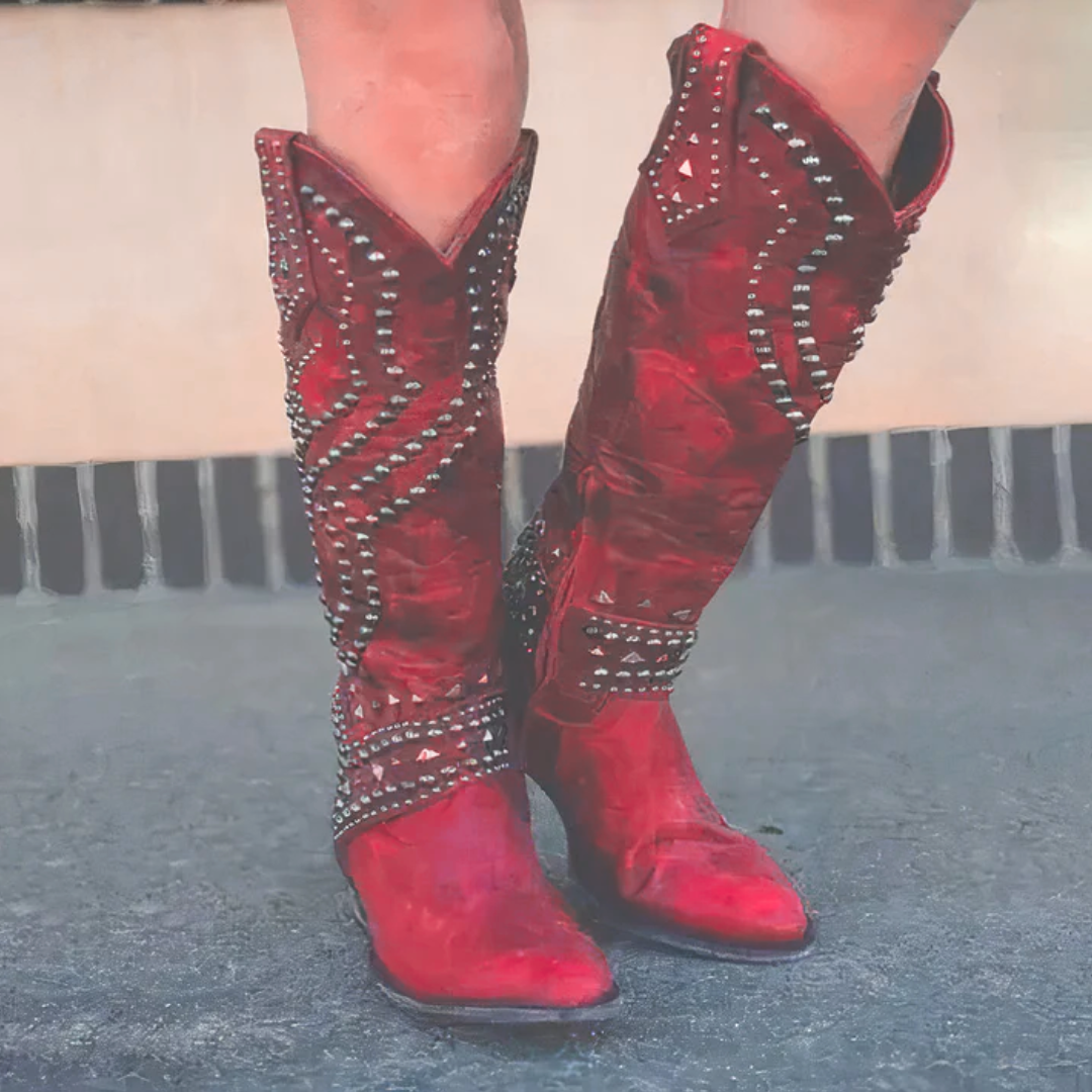 Women's Outdoor Easy Wear Edgy Knee High Boots with Thick Heel and Side Zipper