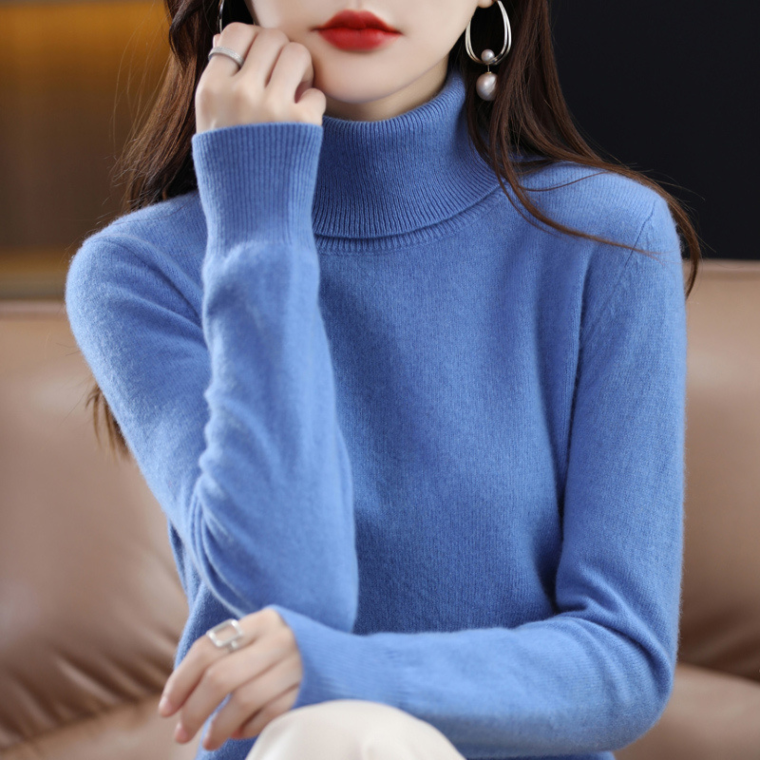 Women's Sophistication Warm Soft Knitted Roll Turtleneck Jumper