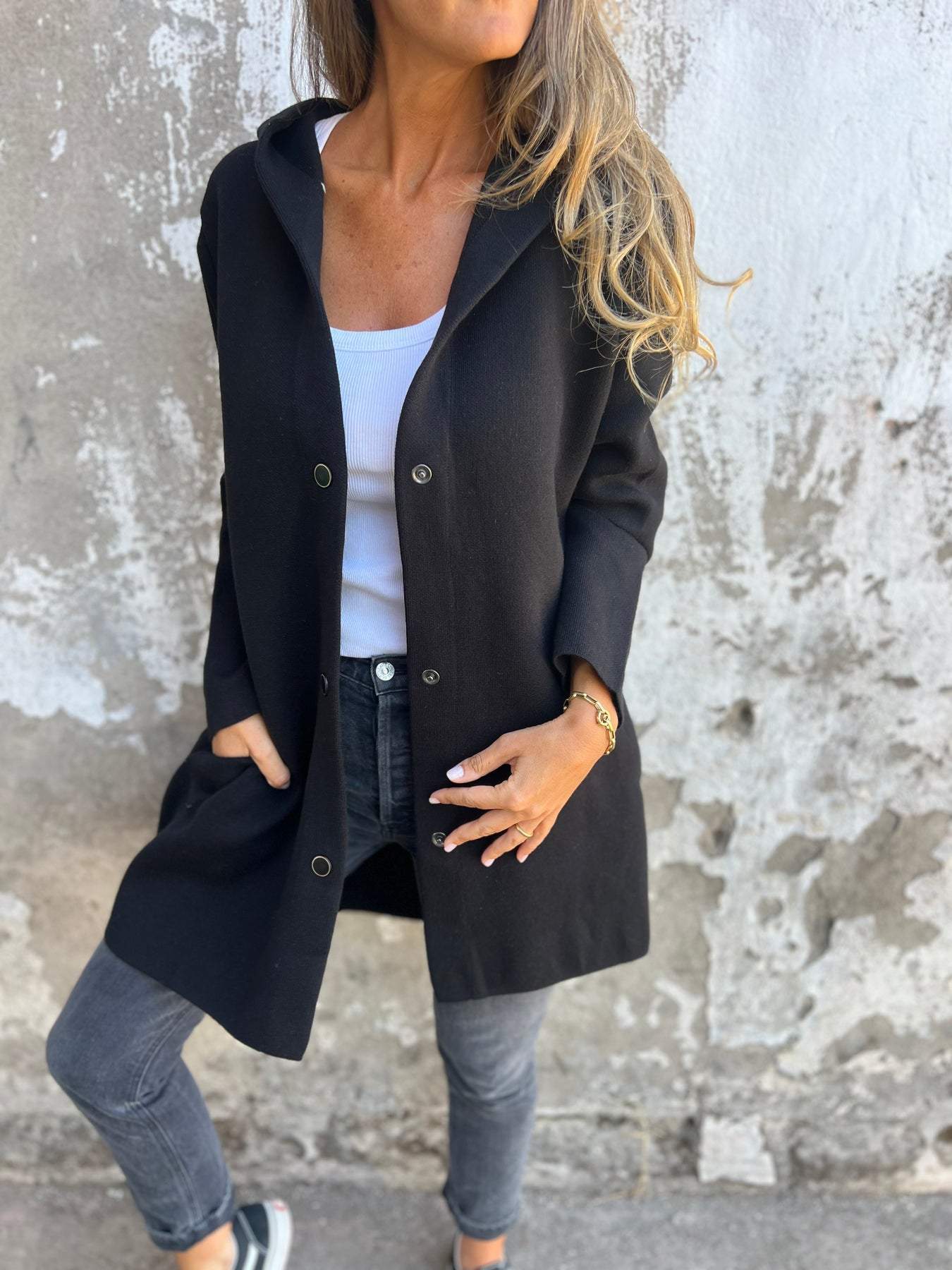 Women's Fashion Stylish Long Hooded Jacket for Mid-Season